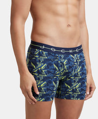 Super Combed Cotton Elastane Printed Boxer Brief with Ultrasoft Waistband - Navy & Neon