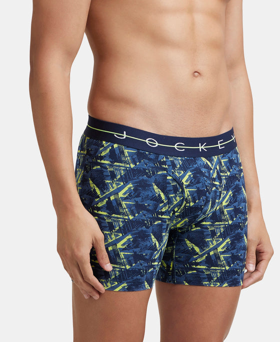 Super Combed Cotton Elastane Printed Boxer Brief with Ultrasoft Waistband - Navy & Neon
