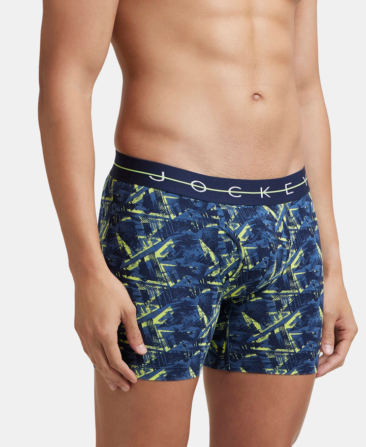 Super Combed Cotton Elastane Printed Boxer Brief with Ultrasoft Waistband - Navy & Neon