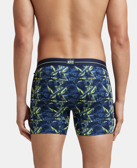 Super Combed Cotton Elastane Printed Boxer Brief with Ultrasoft Waistband - Navy & Neon