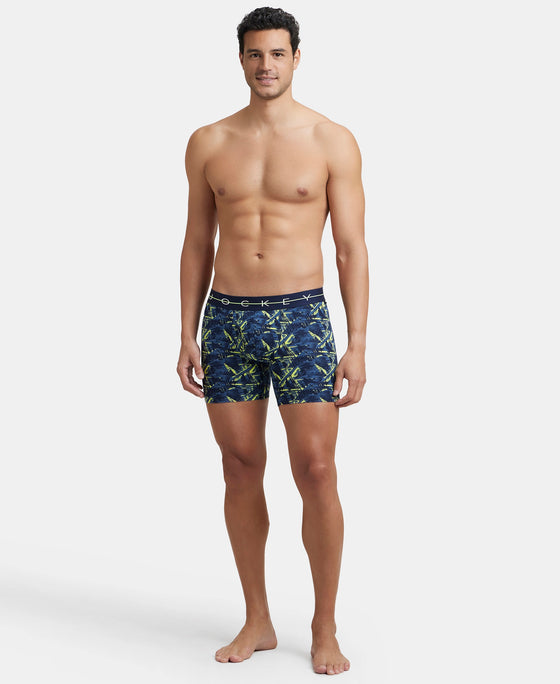Super Combed Cotton Elastane Printed Boxer Brief with Ultrasoft Waistband - Navy & Neon