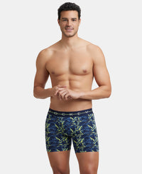 Super Combed Cotton Elastane Printed Boxer Brief with Ultrasoft Waistband - Navy & Neon