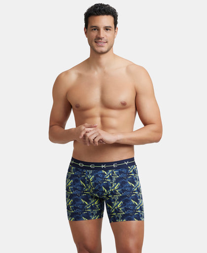 Super Combed Cotton Elastane Printed Boxer Brief with Ultrasoft Waistband - Navy & Neon