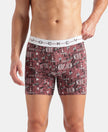 Super Combed Cotton Elastane Stretch Printed Boxer Brief with Ultrasoft Waistband - White, Black & Roan Rouge