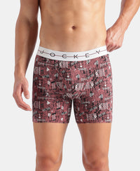 Super Combed Cotton Elastane Stretch Printed Boxer Brief with Ultrasoft Waistband - White, Black & Roan Rouge