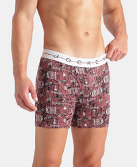 Super Combed Cotton Elastane Stretch Printed Boxer Brief with Ultrasoft Waistband - White, Black & Roan Rouge