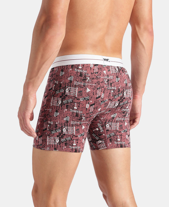 Super Combed Cotton Elastane Stretch Printed Boxer Brief with Ultrasoft Waistband - White, Black & Roan Rouge