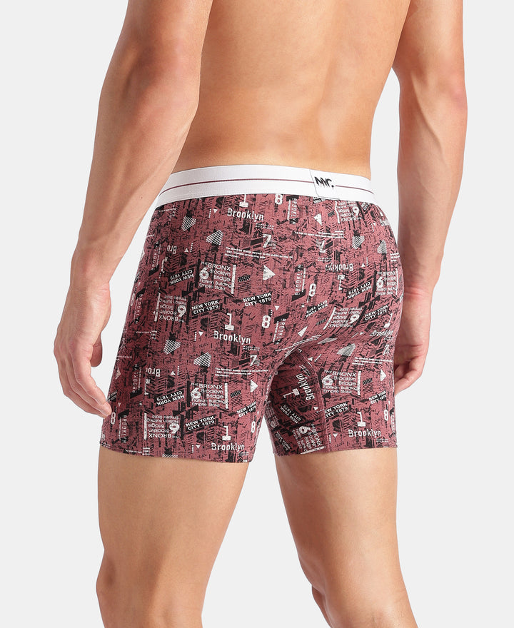 Super Combed Cotton Elastane Stretch Printed Boxer Brief with Ultrasoft Waistband - White, Black & Roan Rouge