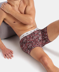 Super Combed Cotton Elastane Stretch Printed Boxer Brief with Ultrasoft Waistband - White, Black & Roan Rouge