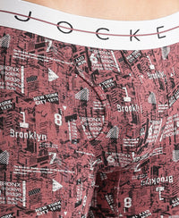 Super Combed Cotton Elastane Stretch Printed Boxer Brief with Ultrasoft Waistband - White, Black & Roan Rouge