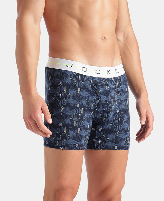 Super Combed Cotton Elastane Stretch Printed Boxer Brief with Ultrasoft Waistband - Black