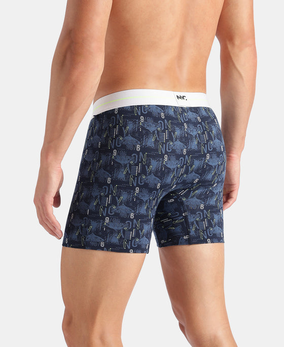 Super Combed Cotton Elastane Stretch Printed Boxer Brief with Ultrasoft Waistband - Black