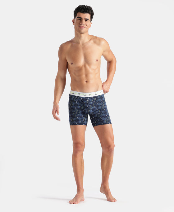 Super Combed Cotton Elastane Stretch Printed Boxer Brief with Ultrasoft Waistband - Black