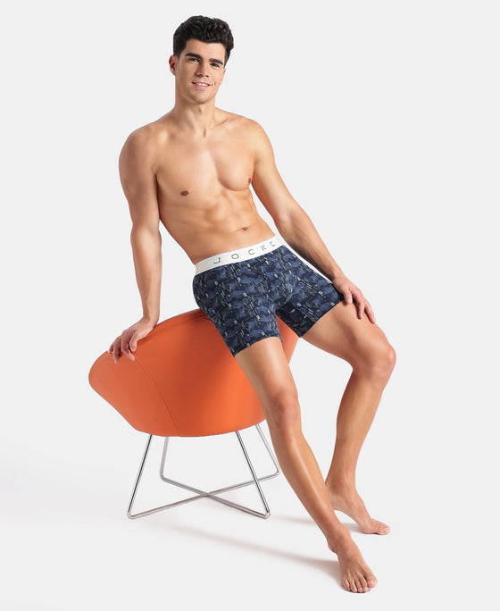 Super Combed Cotton Elastane Stretch Printed Boxer Brief with Ultrasoft Waistband - Black