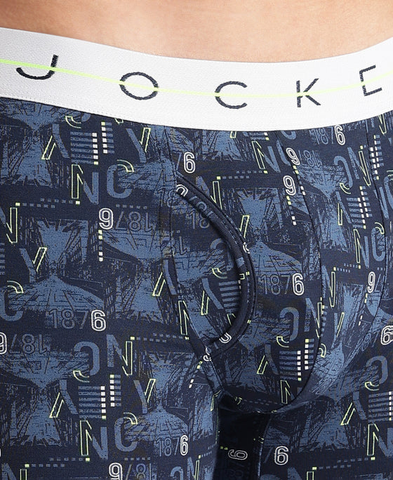 Super Combed Cotton Elastane Stretch Printed Boxer Brief with Ultrasoft Waistband - Black