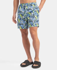 Super Combed Cotton Satin Weave Printed Boxer Shorts with Side Pocket - Dusk Blue