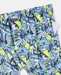 Super Combed Cotton Satin Weave Printed Boxer Shorts with Side Pocket - Dusk Blue