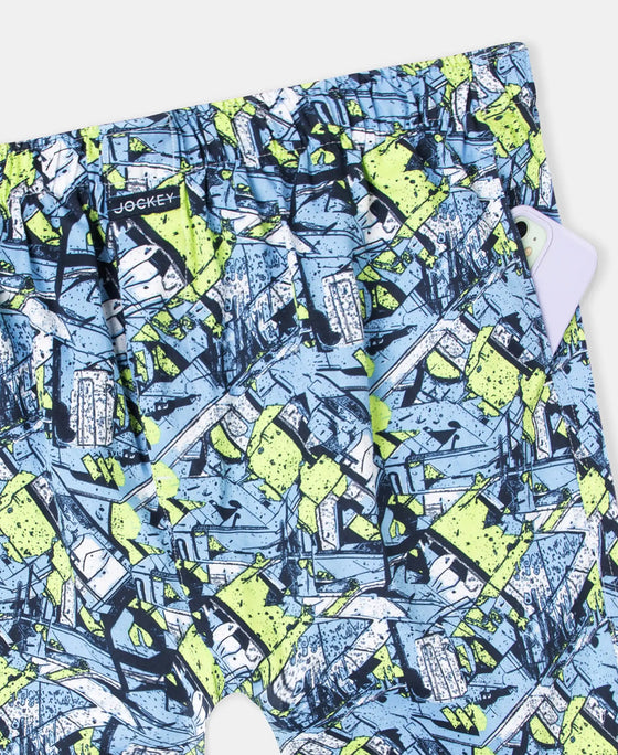 Super Combed Cotton Satin Weave Printed Boxer Shorts with Side Pocket - Dusk Blue