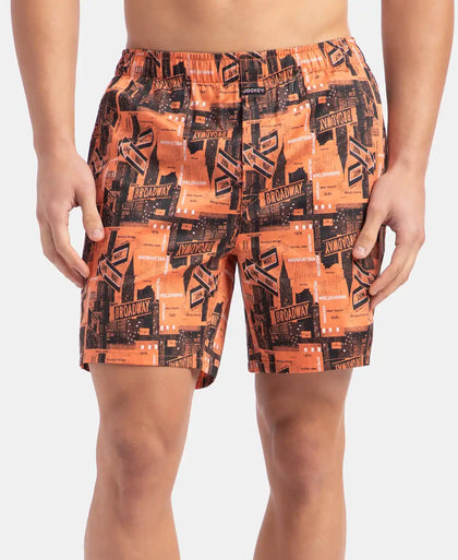 Super Combed Cotton Satin Weave Printed Boxer Shorts with Side Pocket - Flamingo