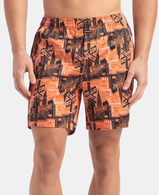 Super Combed Cotton Satin Weave Printed Boxer Shorts with Side Pocket - Flamingo