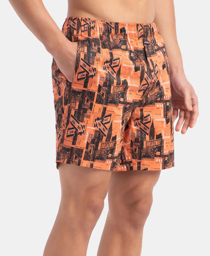 Super Combed Cotton Satin Weave Printed Boxer Shorts with Side Pocket - Flamingo