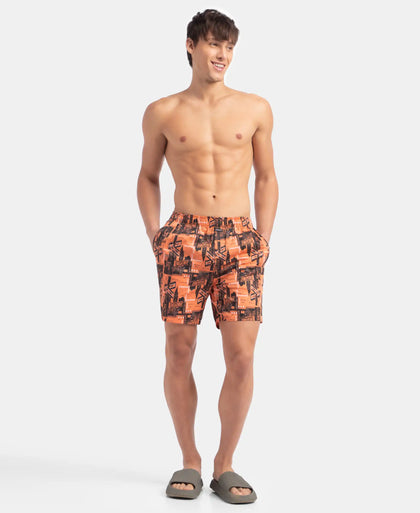 Super Combed Cotton Satin Weave Printed Boxer Shorts with Side Pocket - Flamingo