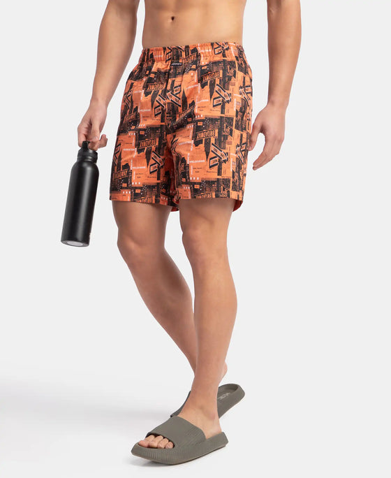 Super Combed Cotton Satin Weave Printed Boxer Shorts with Side Pocket - Flamingo