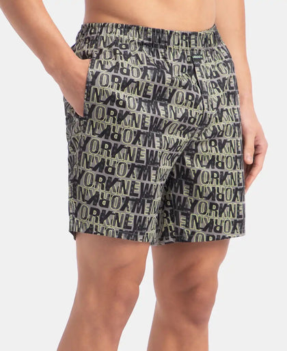 Super Combed Cotton Satin Weave Printed Boxer Shorts with Side Pocket - Grey