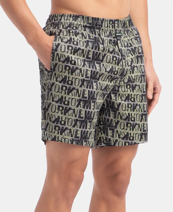 Super Combed Cotton Satin Weave Printed Boxer Shorts with Side Pocket - Grey