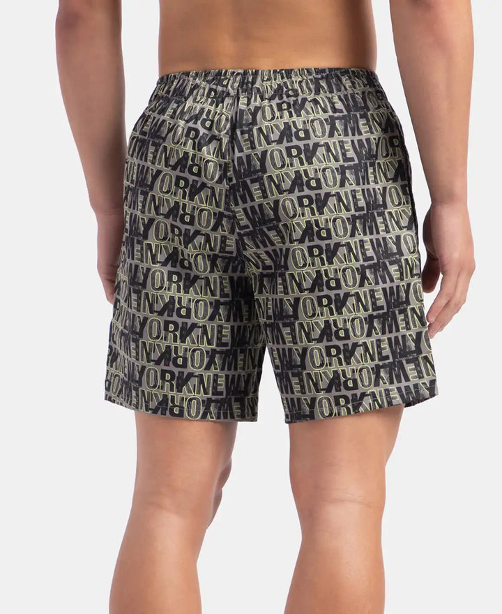 Super Combed Cotton Satin Weave Printed Boxer Shorts with Side Pocket - Grey