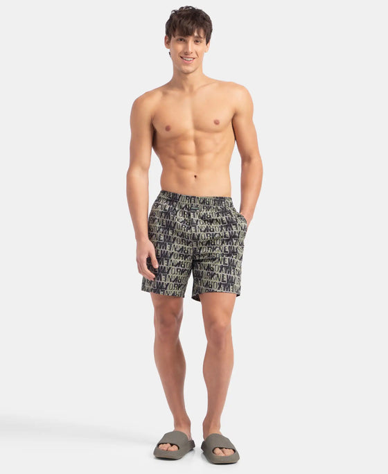 Super Combed Cotton Satin Weave Printed Boxer Shorts with Side Pocket - Grey