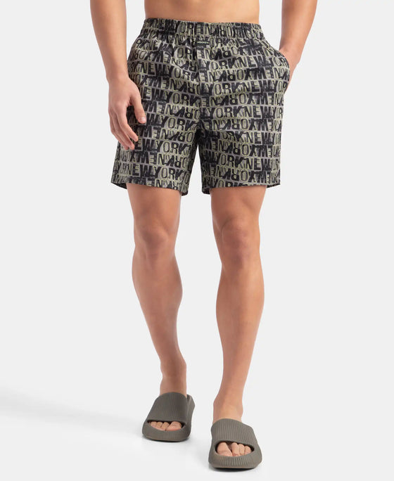 Super Combed Cotton Satin Weave Printed Boxer Shorts with Side Pocket - Grey