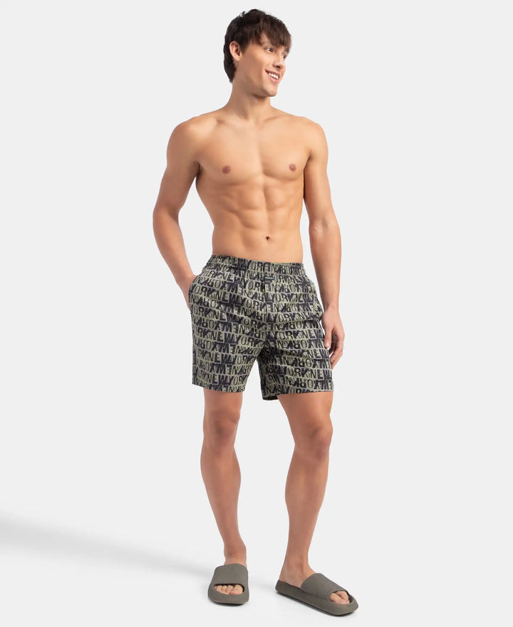Super Combed Cotton Satin Weave Printed Boxer Shorts with Side Pocket - Grey