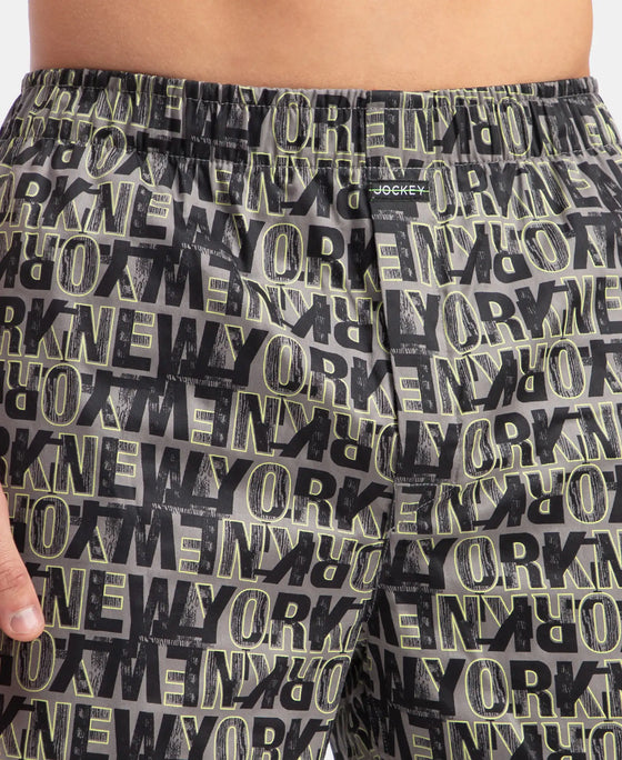 Super Combed Cotton Satin Weave Printed Boxer Shorts with Side Pocket - Grey
