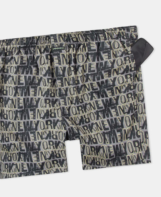 Super Combed Cotton Satin Weave Printed Boxer Shorts with Side Pocket - Grey