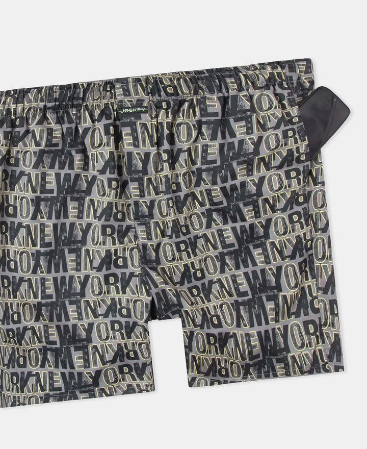 Super Combed Cotton Satin Weave Printed Boxer Shorts with Side Pocket - Grey