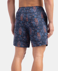 Super Combed Cotton Satin Weave Printed Boxer Shorts with Side Pocket - Navy