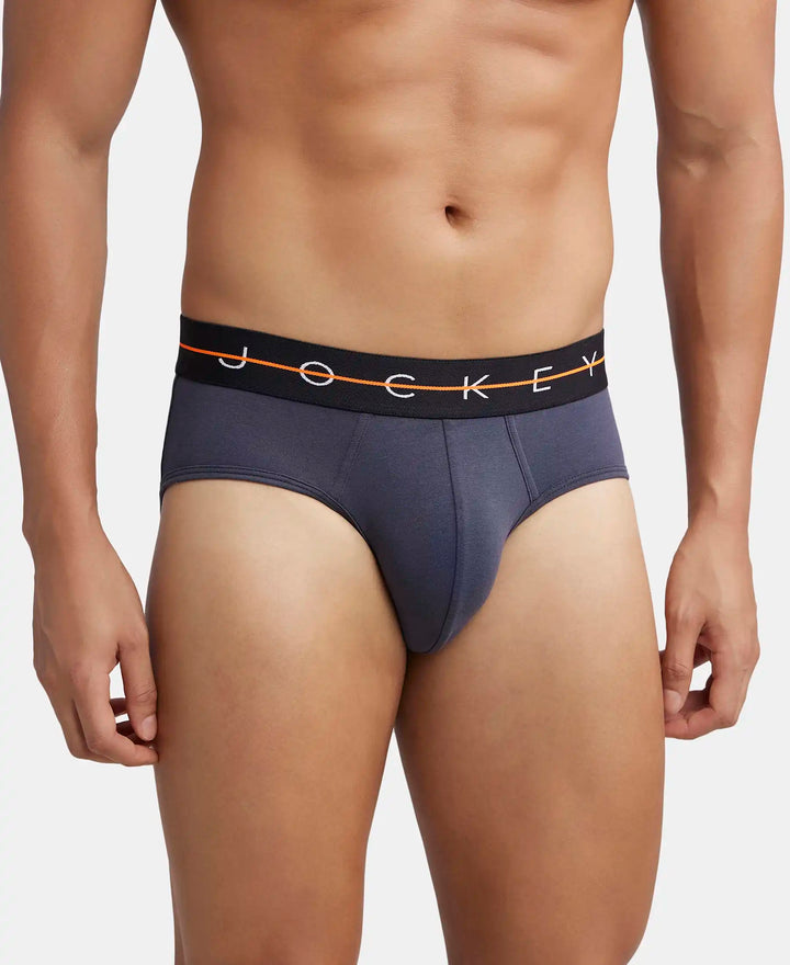 Super Combed Cotton Elastane Stretch Solid Brief with Ultrasoft Waistband - Black & Graphite (Pack of 2)