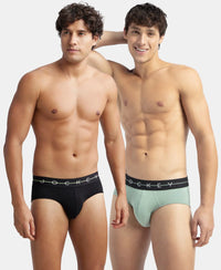 Super Combed Cotton Elastane Stretch Solid Brief with Ultrasoft Waistband - Black & Iceberg Green (Pack of 2)