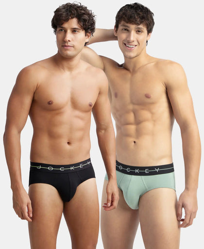 Super Combed Cotton Elastane Stretch Solid Brief with Ultrasoft Waistband - Black & Iceberg Green (Pack of 2)