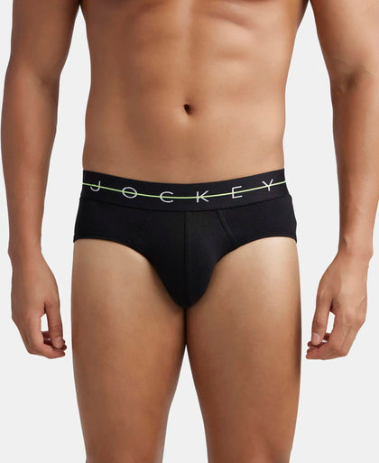 Super Combed Cotton Elastane Stretch Solid Brief with Ultrasoft Waistband - Black & Iceberg Green (Pack of 2)