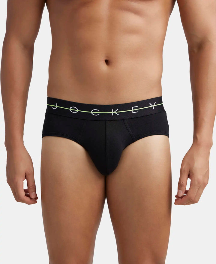 Super Combed Cotton Elastane Stretch Solid Brief with Ultrasoft Waistband - Black & Iceberg Green (Pack of 2)
