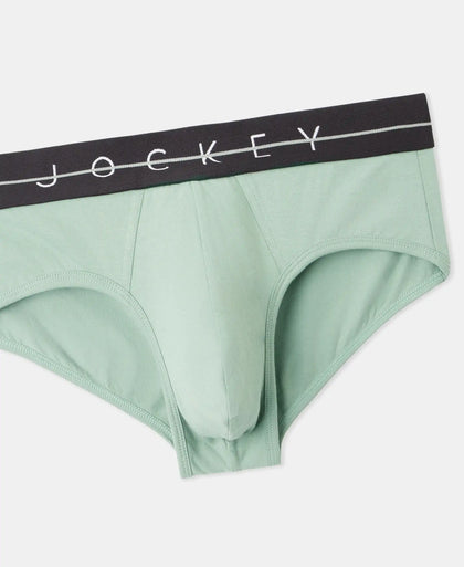 Super Combed Cotton Elastane Stretch Solid Brief with Ultrasoft Waistband - Black & Iceberg Green (Pack of 2)