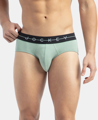 Super Combed Cotton Elastane Stretch Solid Brief with Ultrasoft Waistband - Black & Iceberg Green (Pack of 2)