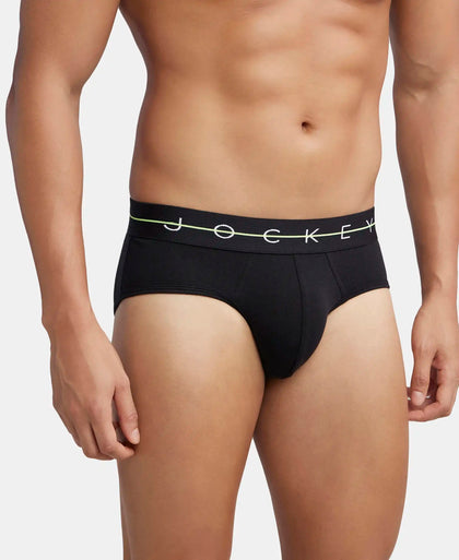 Super Combed Cotton Elastane Stretch Solid Brief with Ultrasoft Waistband - Black & Iceberg Green (Pack of 2)
