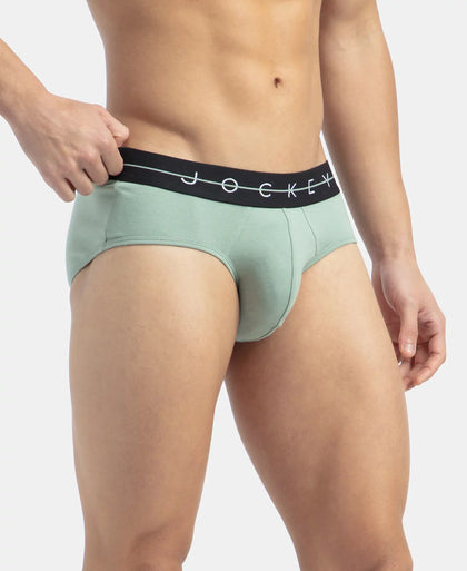 Super Combed Cotton Elastane Stretch Solid Brief with Ultrasoft Waistband - Black & Iceberg Green (Pack of 2)