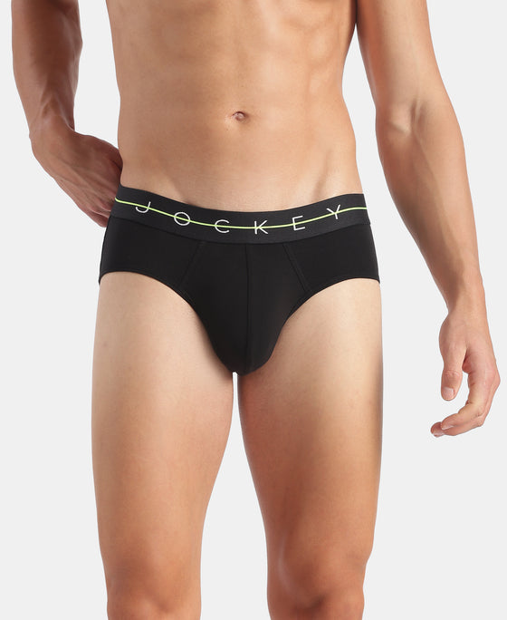 Super Combed Cotton Elastane Stretch Solid Brief with Ultrasoft Waistband - Black