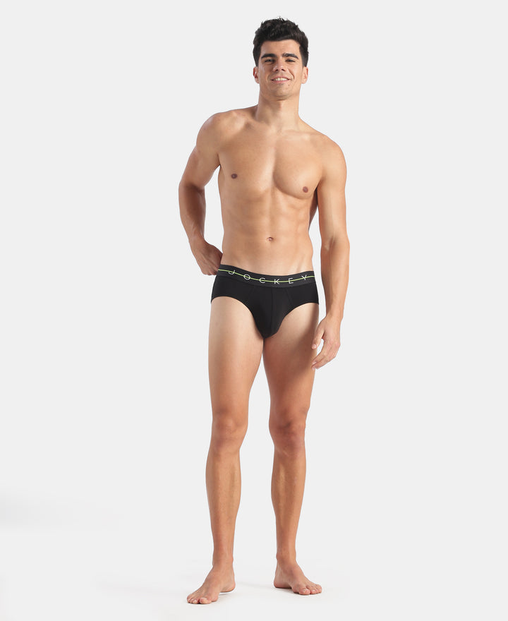 Super Combed Cotton Elastane Stretch Solid Brief with Ultrasoft Waistband - Black