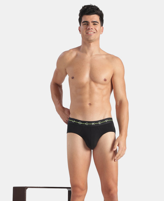 Super Combed Cotton Elastane Stretch Solid Brief with Ultrasoft Waistband - Black