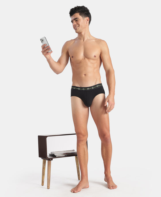 Super Combed Cotton Elastane Stretch Solid Brief with Ultrasoft Waistband - Black
